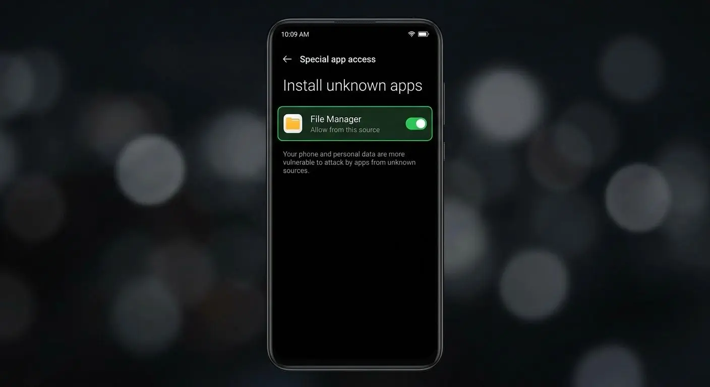 Ajustes de Android mostrando opción para permitir instalación de APK de fuentes desconocidas