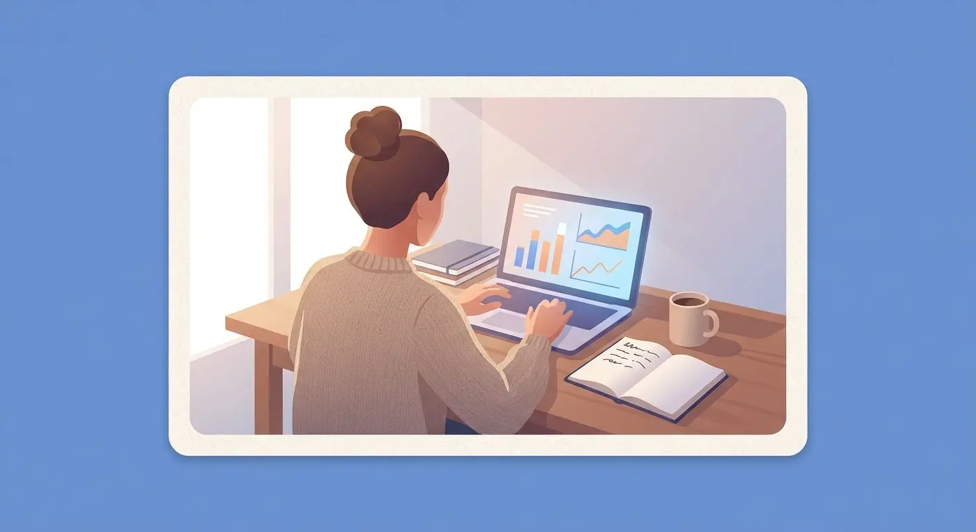 Ilustración de analista de juegos de casino trabajando con gráficos en portátil