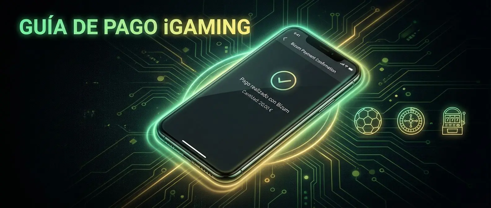 Banner con móvil usando Bizum junto a iconos de apuestas deportivas y casino