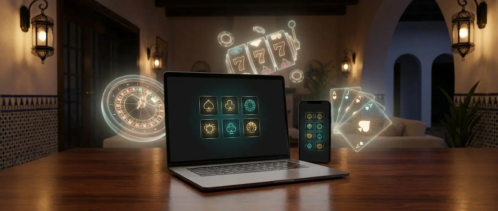 Interfaz de casino bwin online con ruleta, tragaperras y blackjack en una pantalla