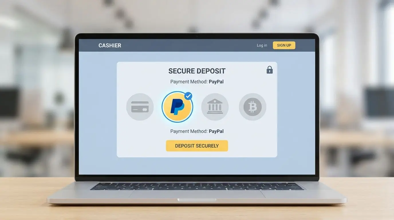 Ilustración del área de caja de Bwin mostrando PayPal como método de depósito