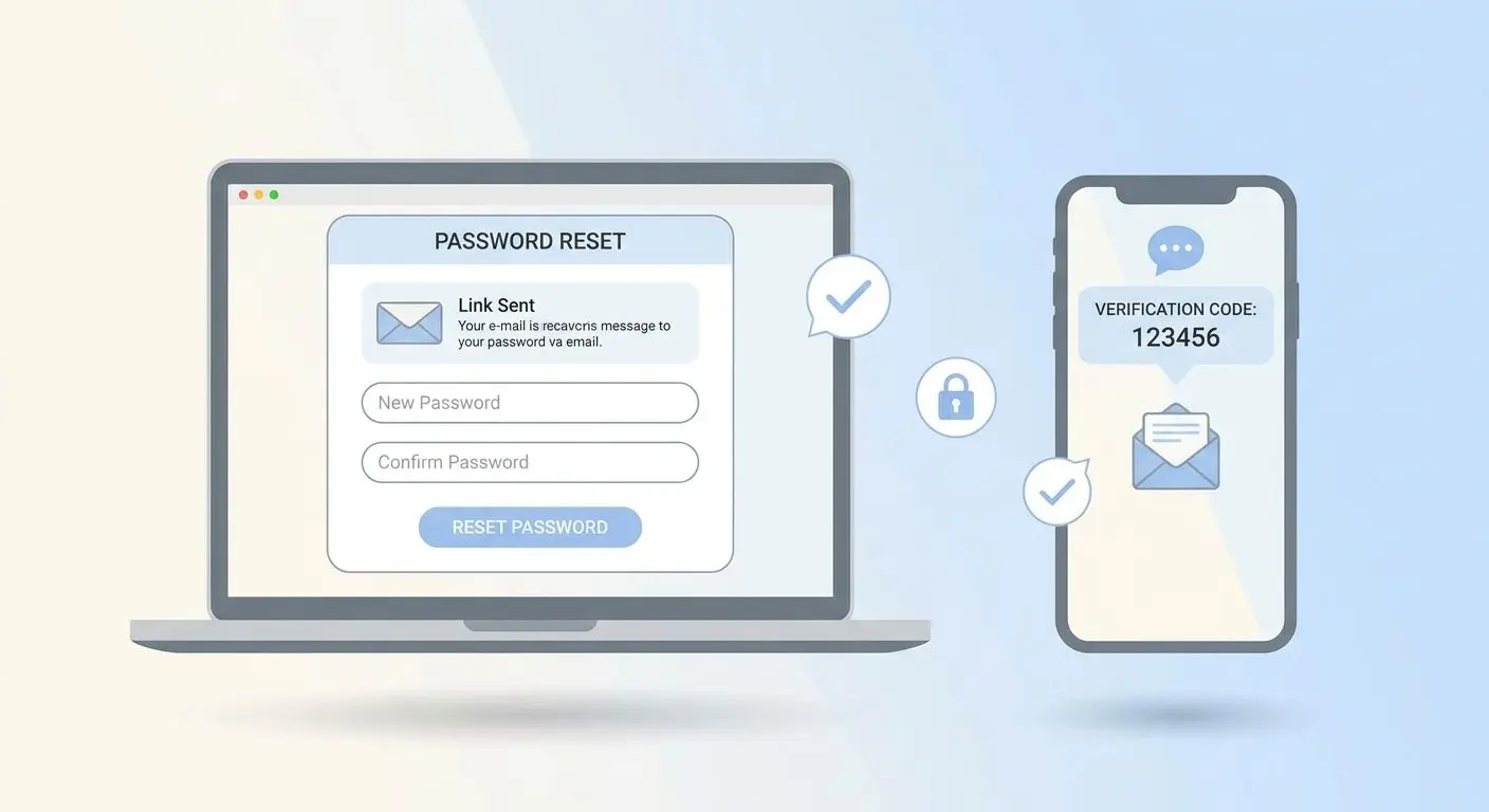 Ilustración de recuperación de contraseña con email y código de verificación