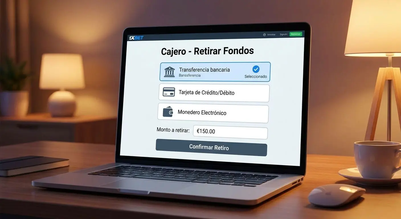 Interfaz del cajero de Bwin con opción de retiro por transferencia bancaria