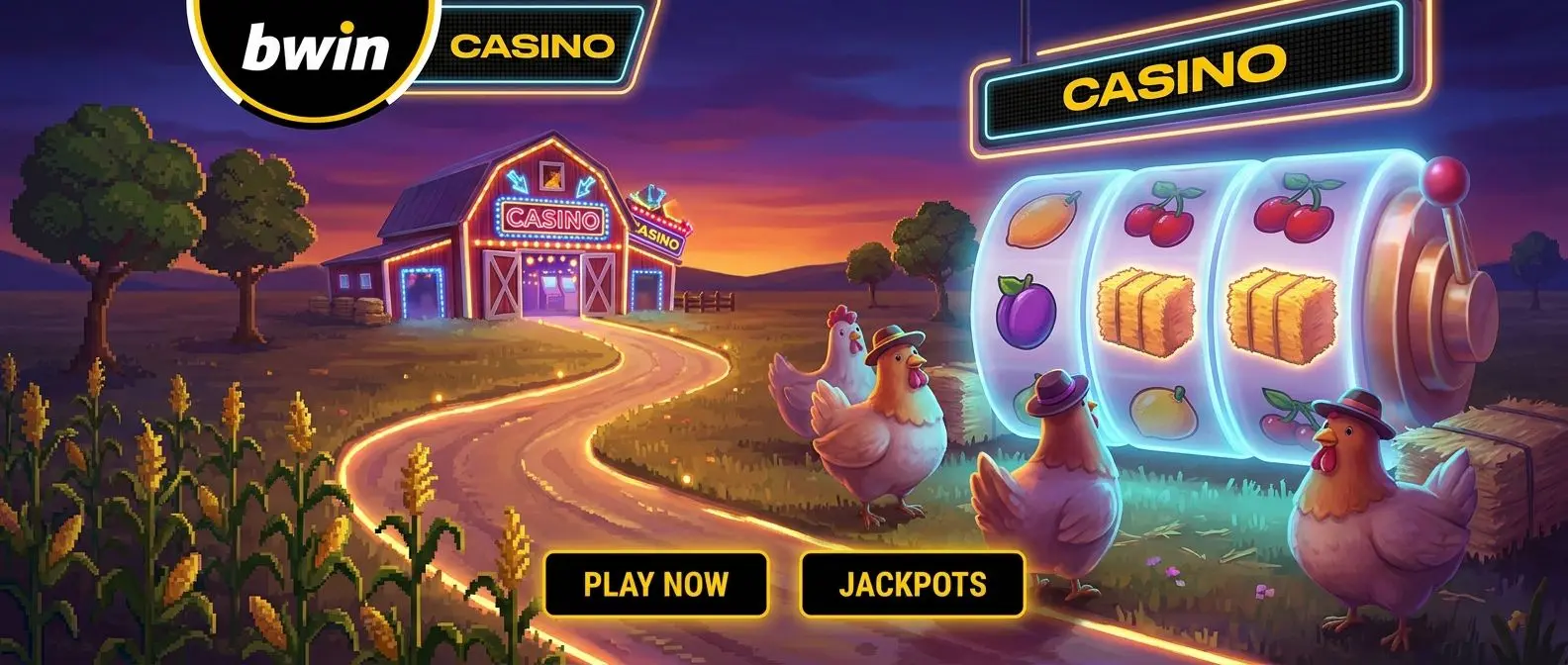 Banner con temática de Chicken Road y ambiente de casino online estilo arcade