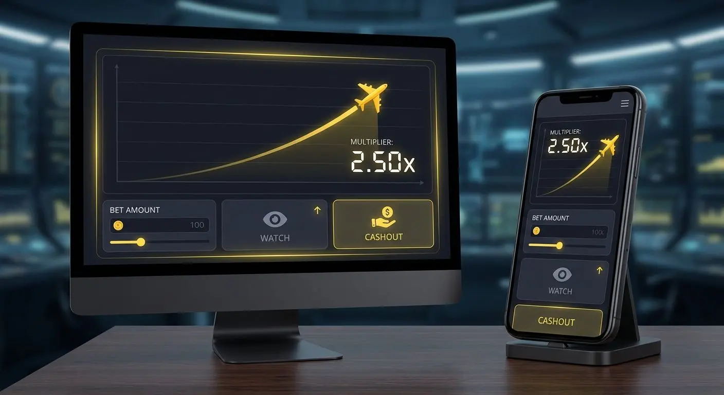 Interfaz de Aviator en Bwin con pasos para apostar y retirar