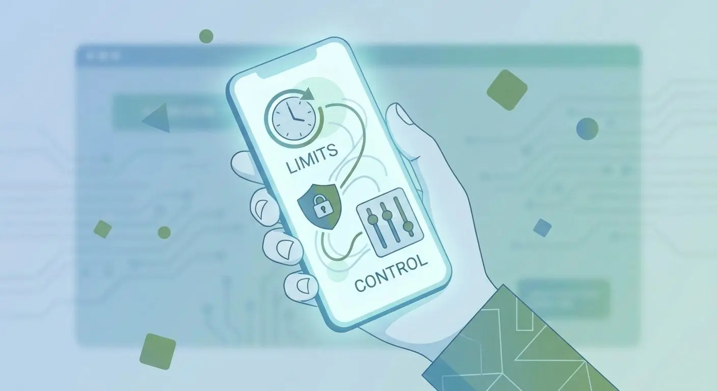 Ilustración de control del tiempo y límites en el móvil