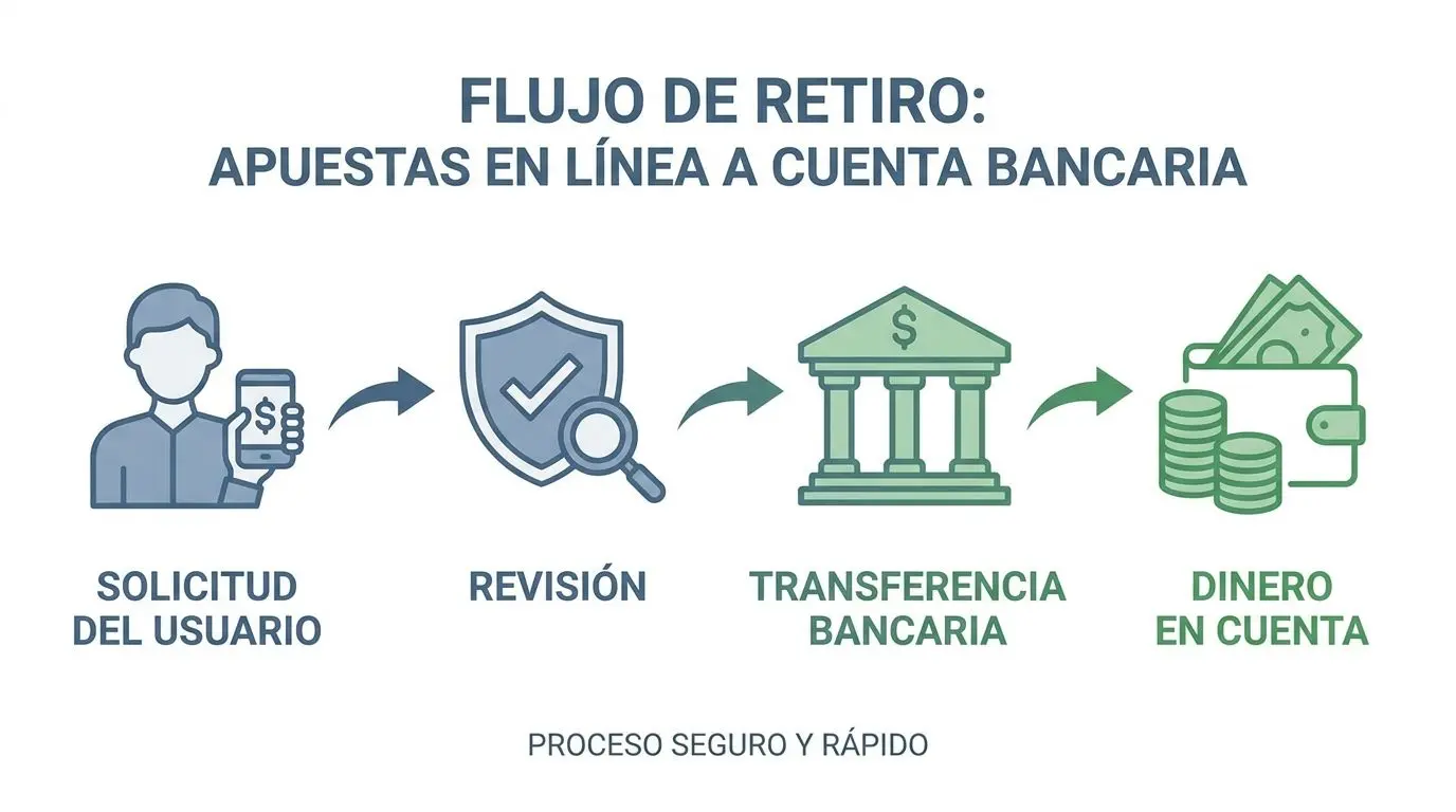 Flujo del retiro por transferencia bancaria desde la solicitud hasta el banco