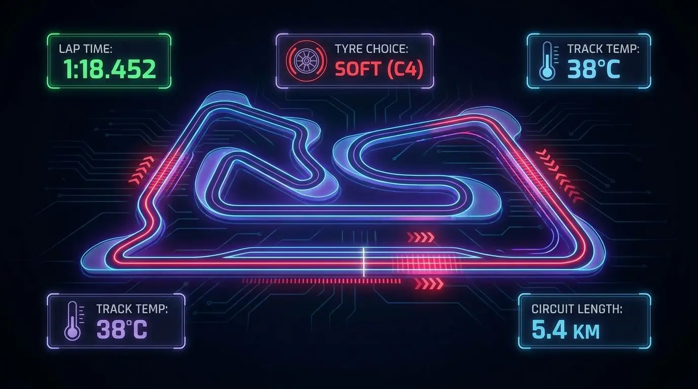 Infografía de un circuito de Fórmula 1 con datos básicos de carrera