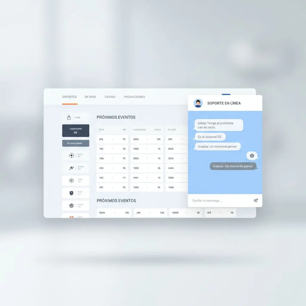 Interfaz de widget de chat de soporte en una web de apuestas