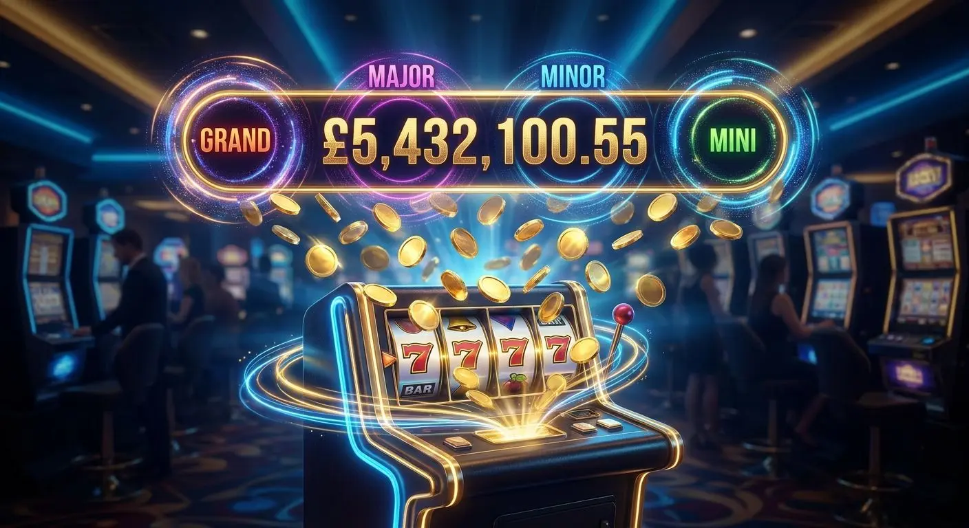 Ilustración de bote progresivo con medidor de jackpot y monedas