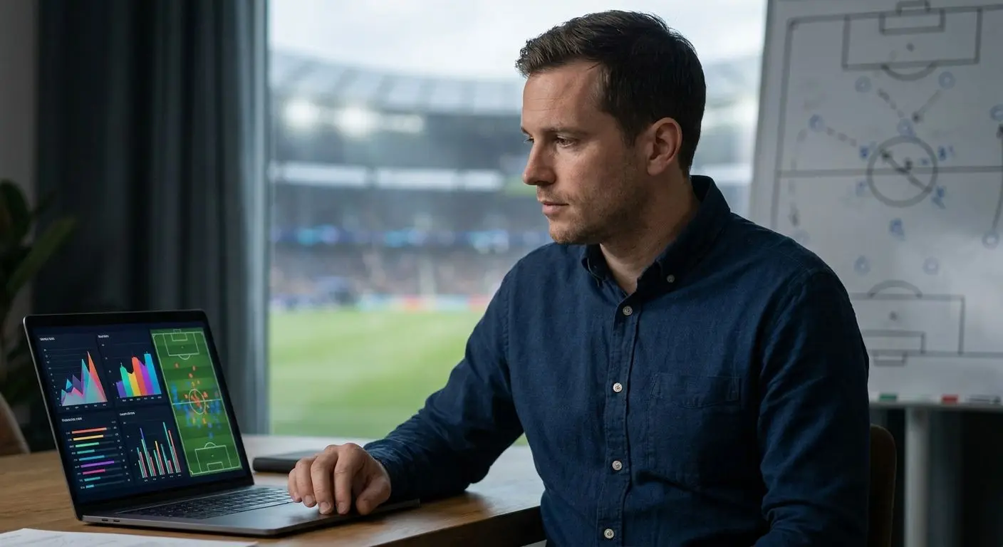 Retrato profesional de analista de apuestas de fútbol en oficina