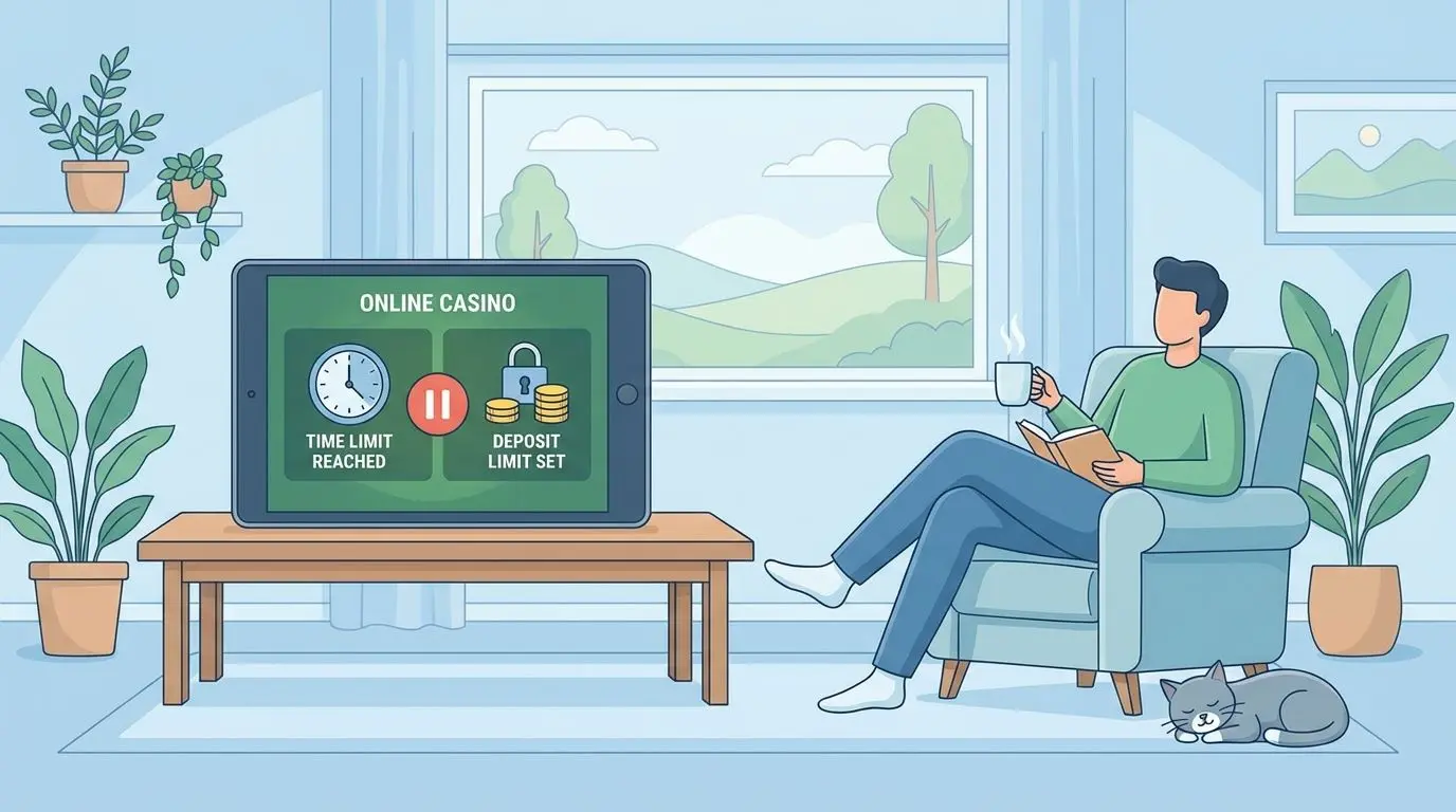 Persona tomando un descanso con límites de juego responsables en pantalla