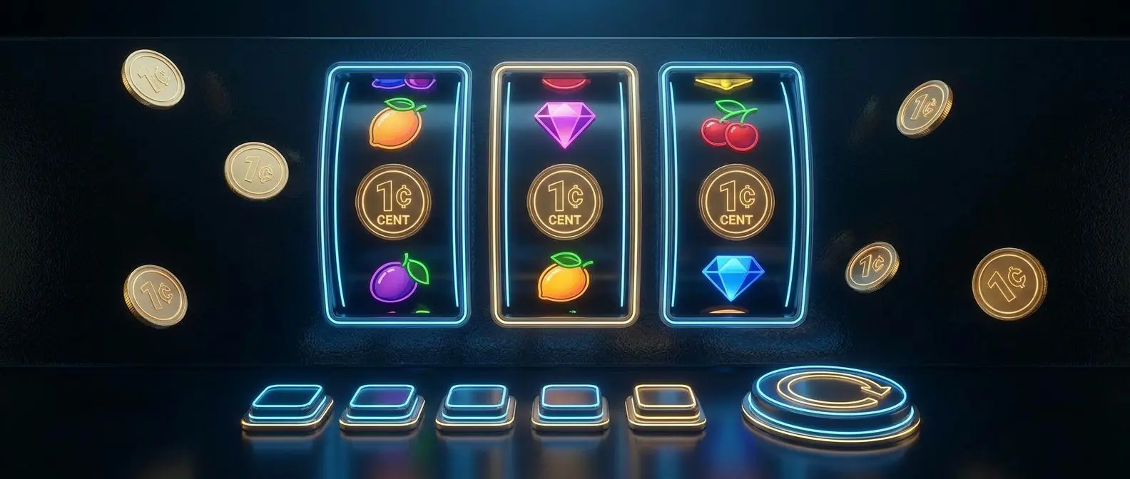 Banner de casino online con tragaperras y monedas de 1 céntimo