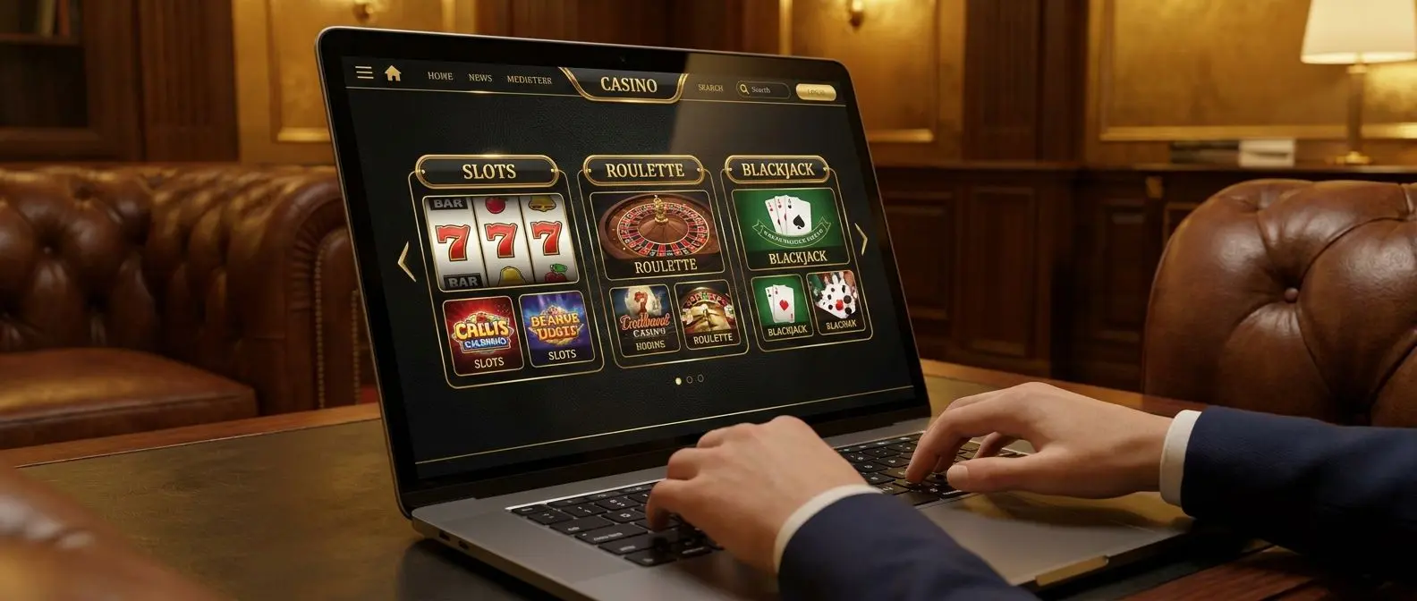 Usuario navegando por el lobby de bwin casino online con varias categorías de juegos