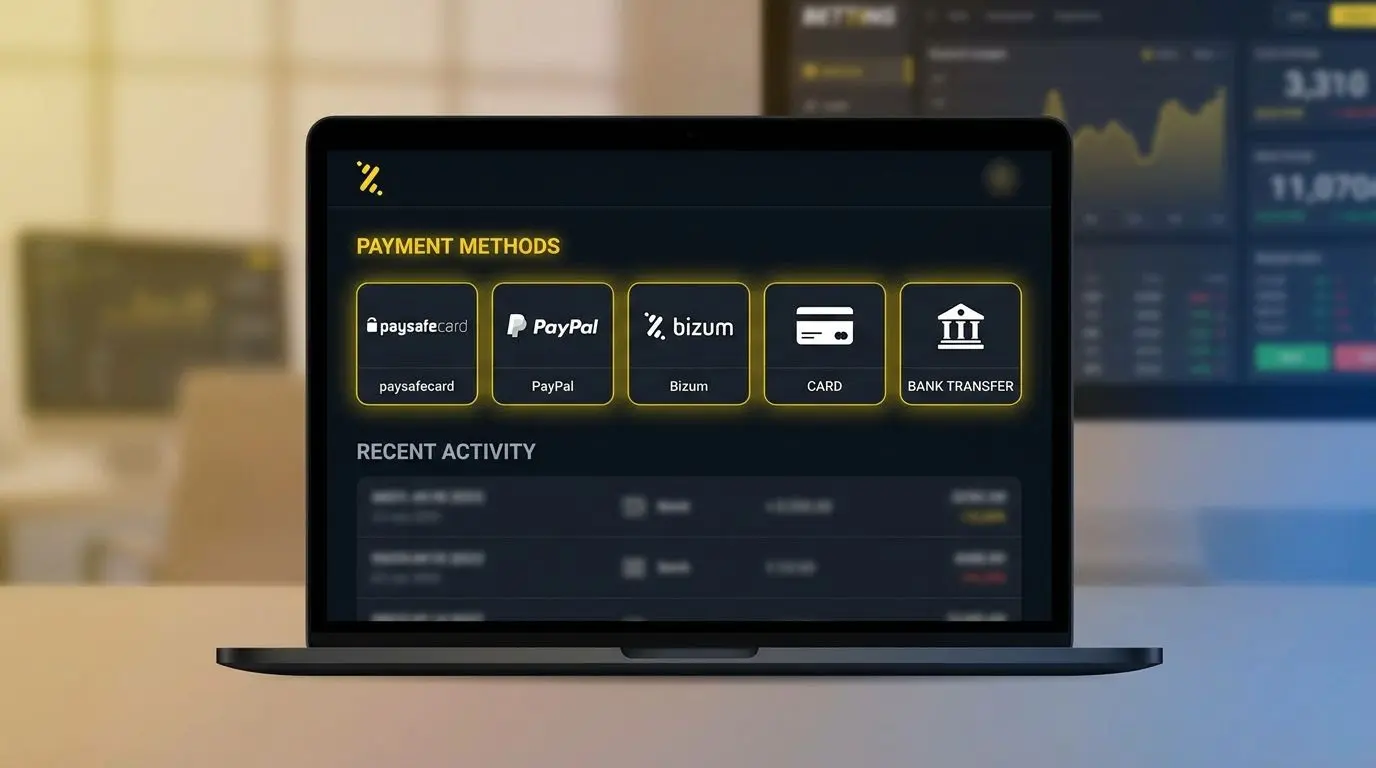 Pantalla con distintos métodos de pago disponibles en bwin incluyendo paysafecard