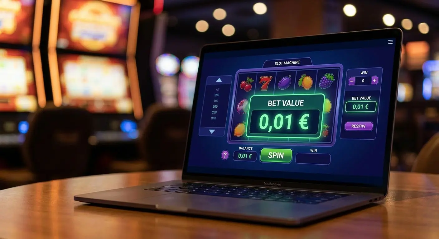 Pantalla de slot online con apuesta mínima de 0,01€ seleccionada