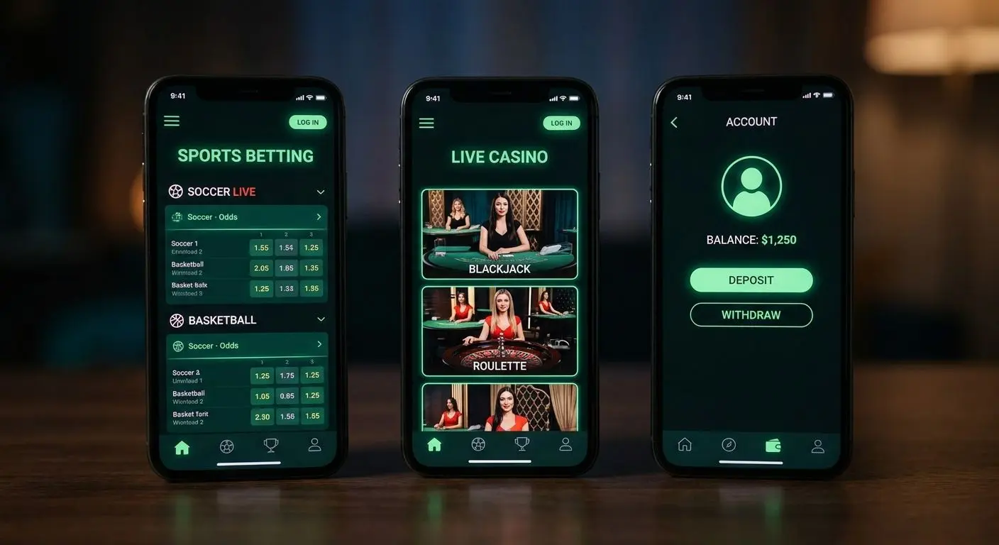 Pantallas de apuestas deportivas, casino y cuenta en la app Bwin iOS