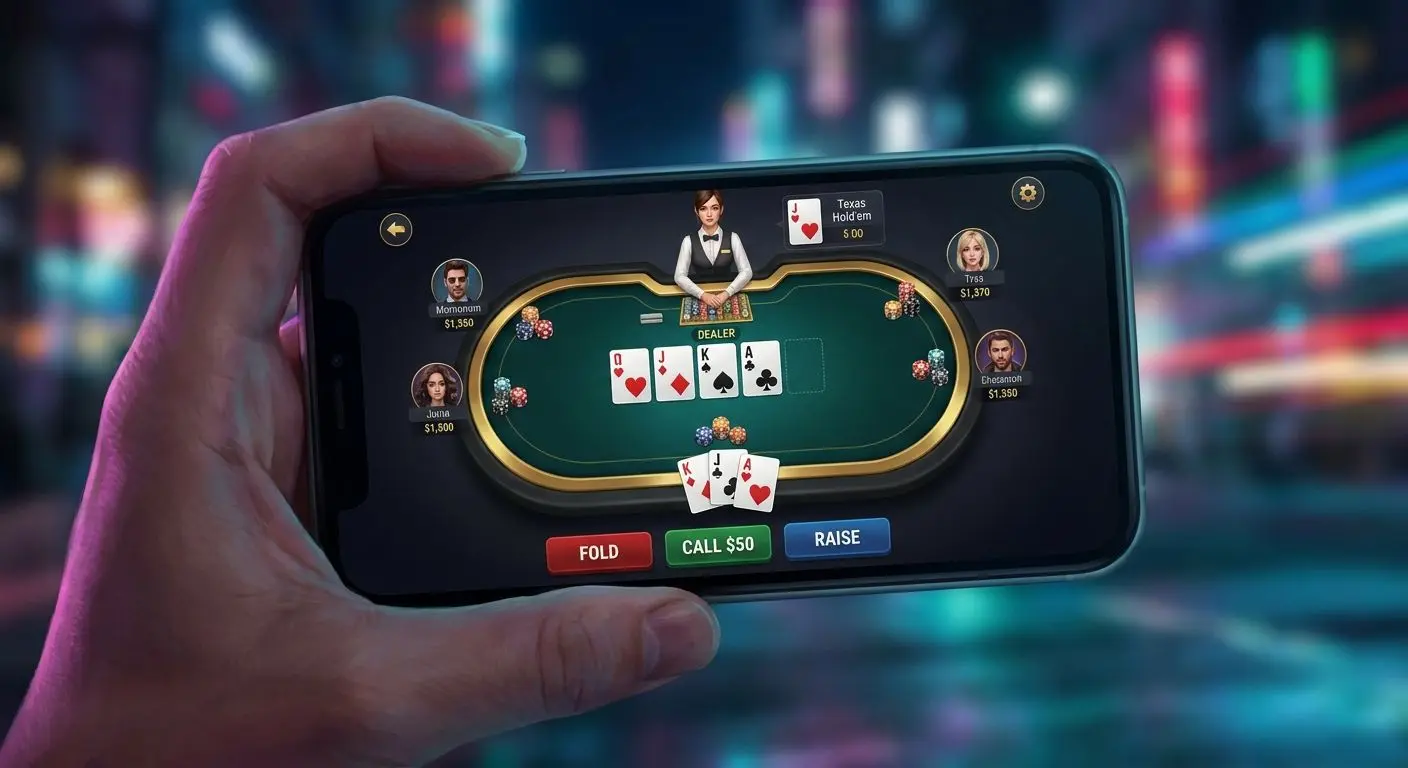 Partida de Texas Hold’em online jugada desde un móvil