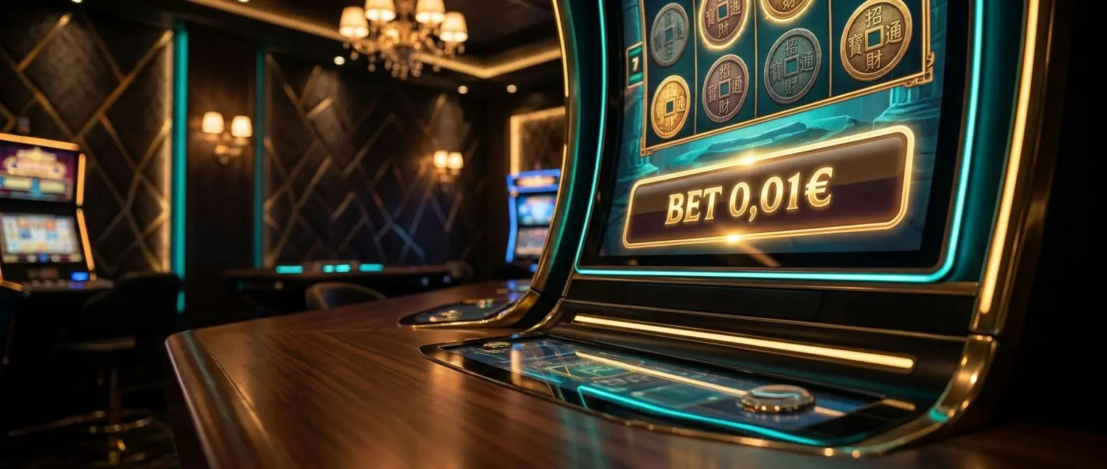 Interfaz de slot online mostrando apuesta mínima de 0,01€