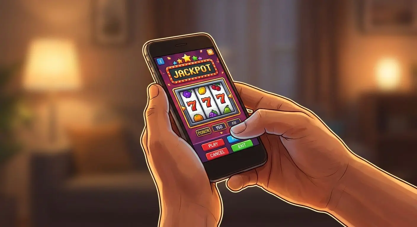 Tragaperras online abierta en la app de casino en un móvil