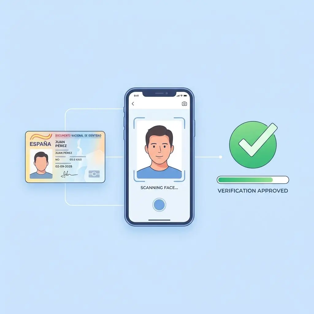 Proceso de verificación KYC con documento, selfie y confirmación